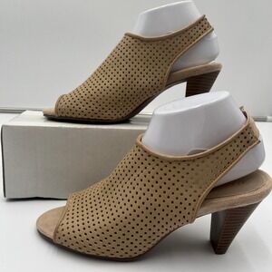 Aerosoles Survive Tan Perforated Peep Toe Slingback Heeled Sandals 8.5W‎